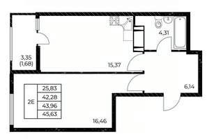 1-к квартира, вторичка, 46м2, 8/25 этаж