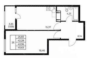 1-к квартира, вторичка, 46м2, 16/25 этаж
