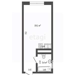 Студия квартира, вторичка, 30м2, 8/25 этаж