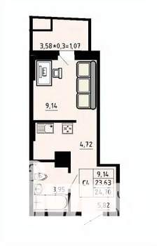 Студия квартира, строящийся дом, 24м2, 15/25 этаж