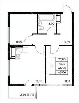 2-к квартира, вторичка, 48м2, 22/25 этаж