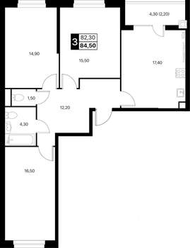 3-к квартира, вторичка, 85м2, 2/12 этаж