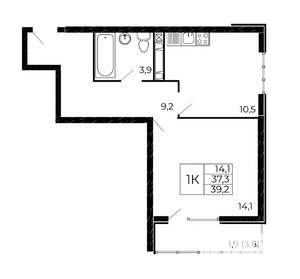 1-к квартира, вторичка, 39м2, 14/18 этаж