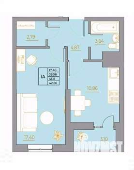 1-к квартира, вторичка, 43м2, 3/22 этаж