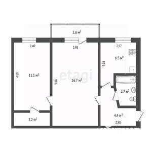 2-к квартира, вторичка, 44м2, 5/5 этаж