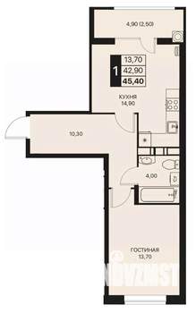 1-к квартира, строящийся дом, 45м2, 11/12 этаж