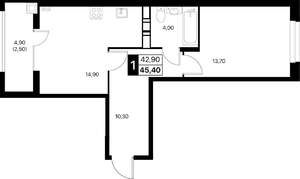 1-к квартира, вторичка, 45м2, 6/12 этаж