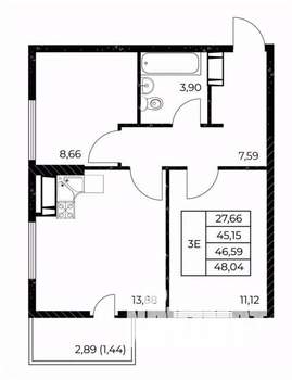 2-к квартира, вторичка, 48м2, 14/25 этаж