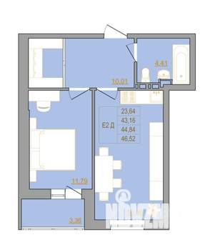 1-к квартира, строящийся дом, 47м2, 2/22 этаж