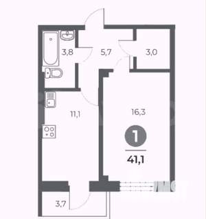 1-к квартира, вторичка, 41м2, 8/17 этаж