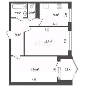 2-к квартира, вторичка, 49м2, 1/9 этаж