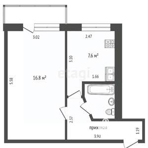 1-к квартира, вторичка, 32м2, 2/5 этаж