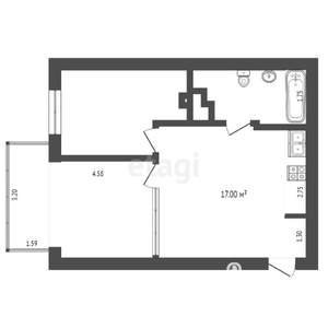 1-к квартира, вторичка, 46м2, 2/17 этаж
