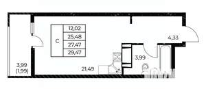 Студия квартира, вторичка, 29м2, 22/25 этаж