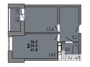 2-к квартира, вторичка, 41м2, 11/16 этаж
