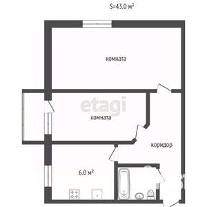 2-к квартира, вторичка, 45м2, 2/5 этаж