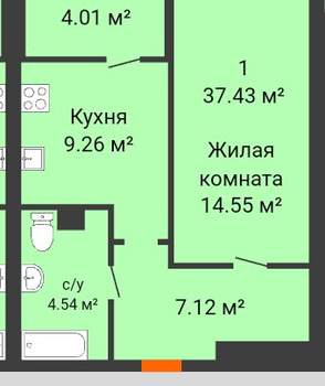 1-к квартира, вторичка, 37м2, 10/26 этаж