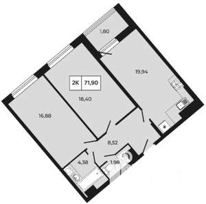 2-к квартира, вторичка, 72м2, 10/21 этаж