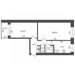 2-к квартира, вторичка, 52м2, 9/9 этаж