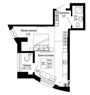 2-к квартира, вторичка, 40м2, 6/27 этаж