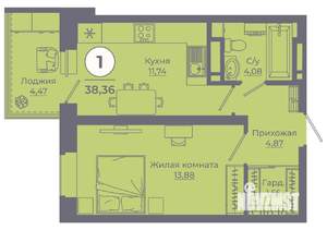 1-к квартира, вторичка, 38м2, 2/24 этаж