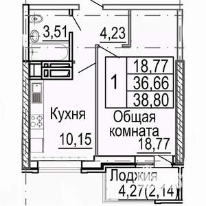 1-к квартира, вторичка, 41м2, 16/24 этаж