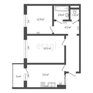 2-к квартира, вторичка, 61м2, 4/10 этаж