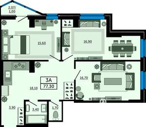 3-к квартира, вторичка, 77м2, 15/24 этаж