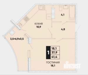 1-к квартира, вторичка, 42м2, 5/22 этаж