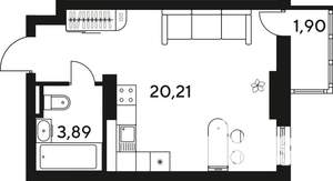 3-к квартира, строящийся дом, 50м2, 2/25 этаж