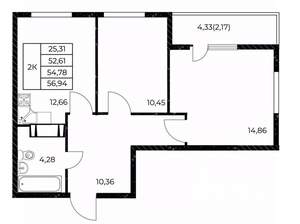2-к квартира, вторичка, 57м2, 5/25 этаж