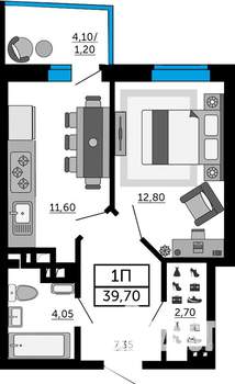 1-к квартира, вторичка, 40м2, 4/19 этаж