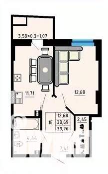 1-к квартира, вторичка, 39м2, 22/25 этаж