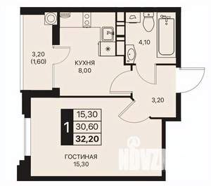 1-к квартира, строящийся дом, 32м2, 12/12 этаж