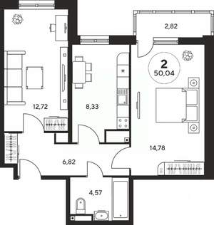 2-к квартира, вторичка, 50м2, 12/25 этаж