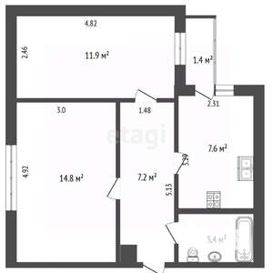 2-к квартира, вторичка, 46м2, 2/4 этаж