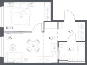 1-к квартира, вторичка, 33м2, 2/17 этаж