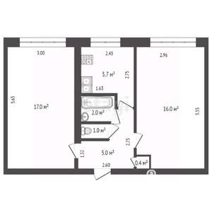 2-к квартира, вторичка, 47м2, 1/5 этаж