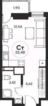 Студия квартира, вторичка, 22м2, 23/25 этаж