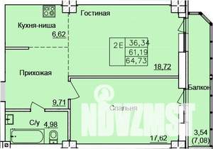 1-к квартира, строящийся дом, 65м2, 24/24 этаж