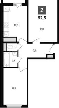 2-к квартира, вторичка, 53м2, 5/11 этаж