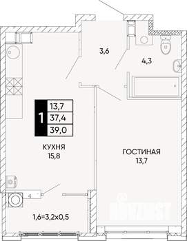 1-к квартира, вторичка, 39м2, 9/24 этаж