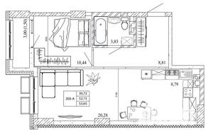 1-к квартира, строящийся дом, 54м2, 3/20 этаж