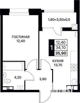 1-к квартира, вторичка, 36м2, 7/12 этаж