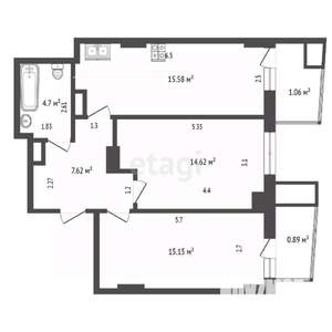 2-к квартира, вторичка, 60м2, 3/25 этаж