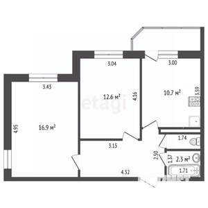 2-к квартира, вторичка, 53м2, 14/17 этаж