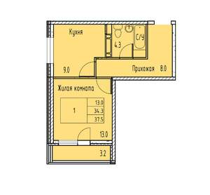 1-к квартира, строящийся дом, 36м2, 6/15 этаж