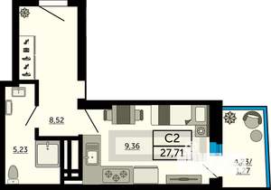 Студия квартира, строящийся дом, 27м2, 28/31 этаж