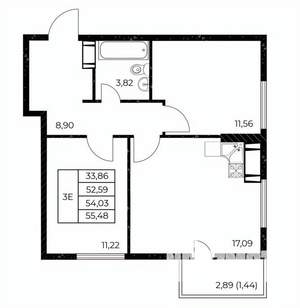 2-к квартира, вторичка, 55м2, 17/25 этаж