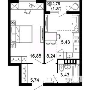 2-к квартира, вторичка, 41м2, 4/10 этаж